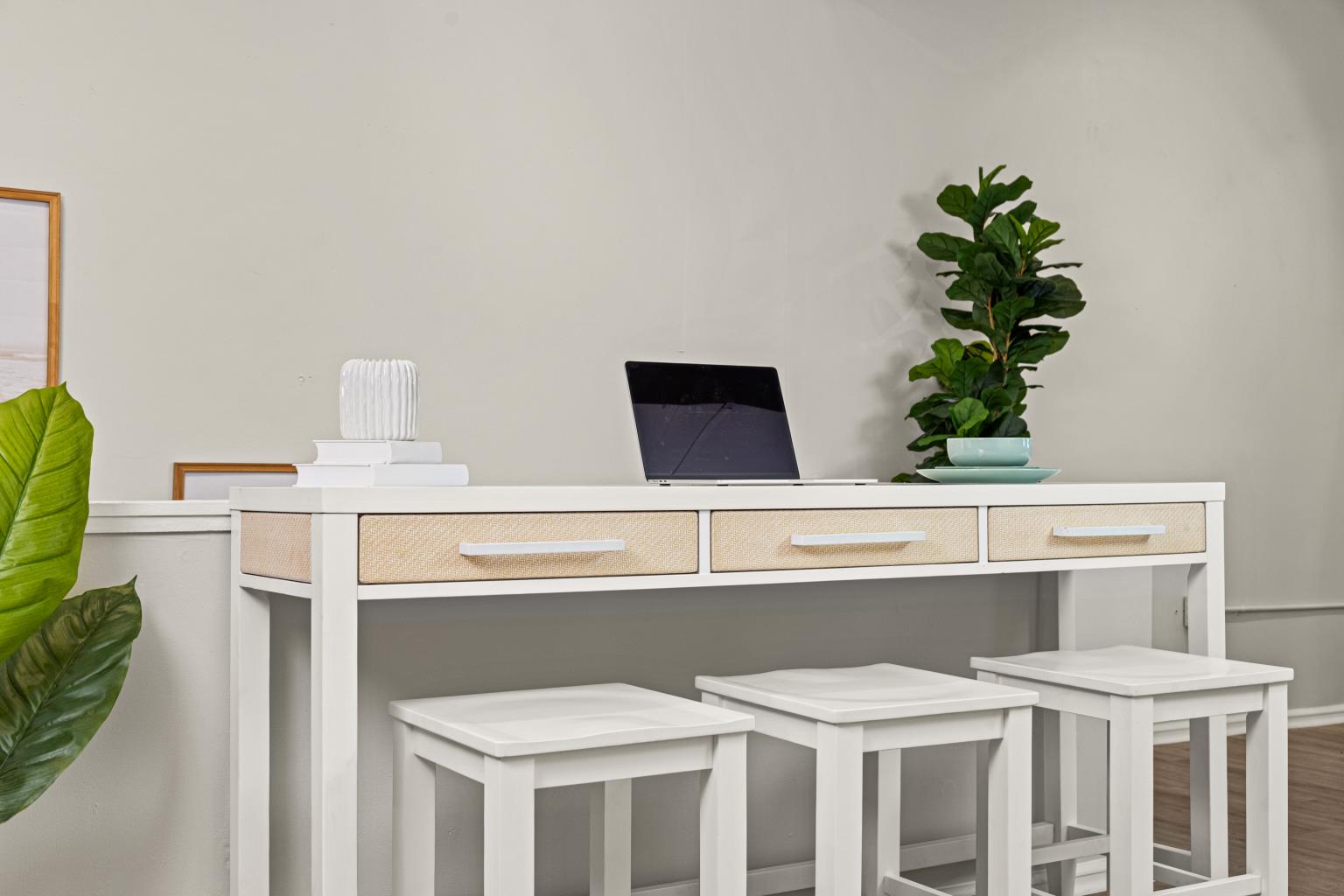 Miramar 3-Drawer Console w/ Power. Sand and Stark White Finish