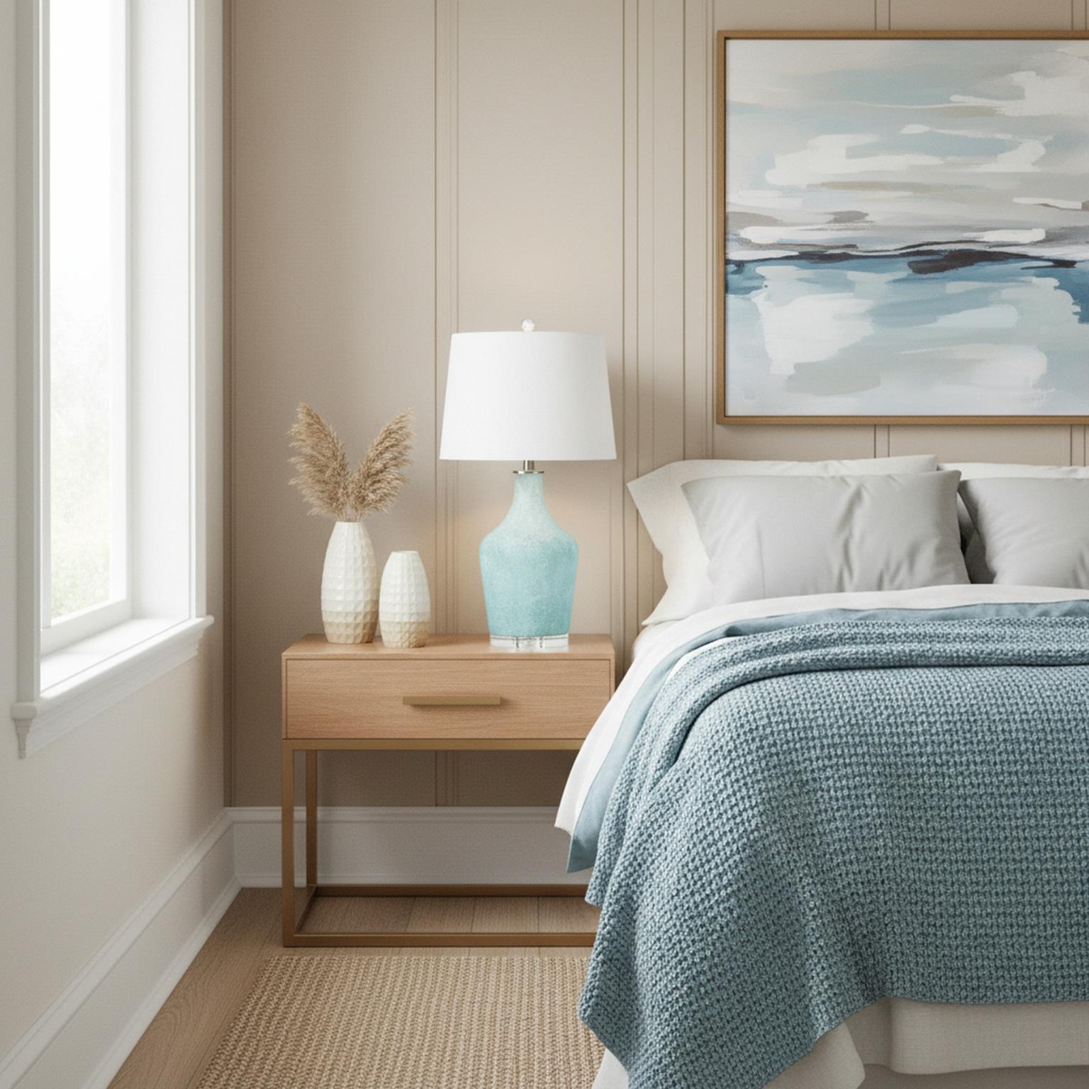 Mist, 25" Aqua Glass Table Lamp, sold as 2 pack