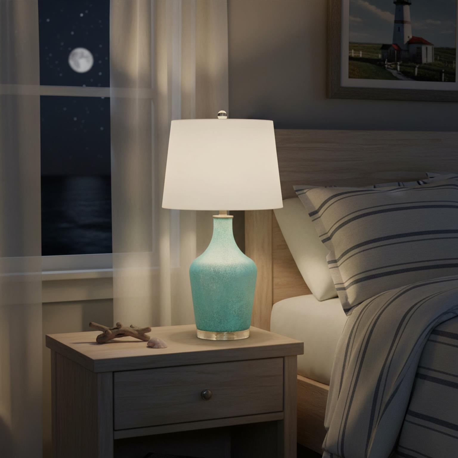 Mist, 25" Aqua Glass Table Lamp, sold as 2 pack