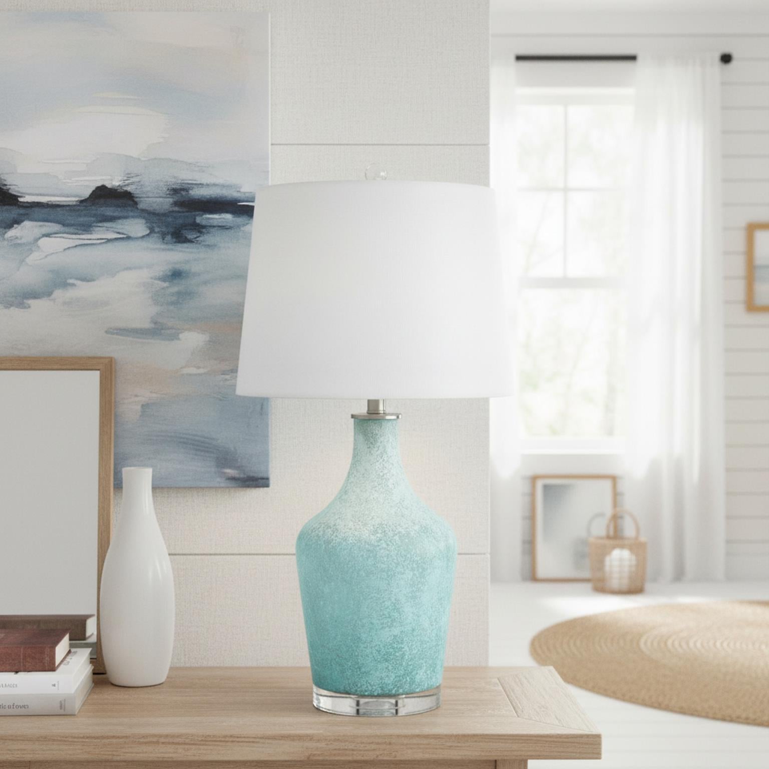 Mist, 25" Aqua Glass Table Lamp, sold as 2 pack