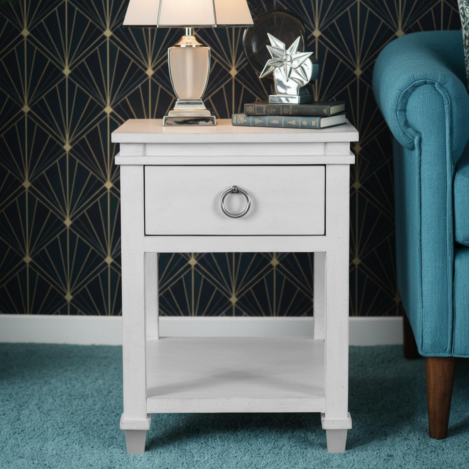 Point Breeze 1-Drawer Chairside Table. Fresh White Finish