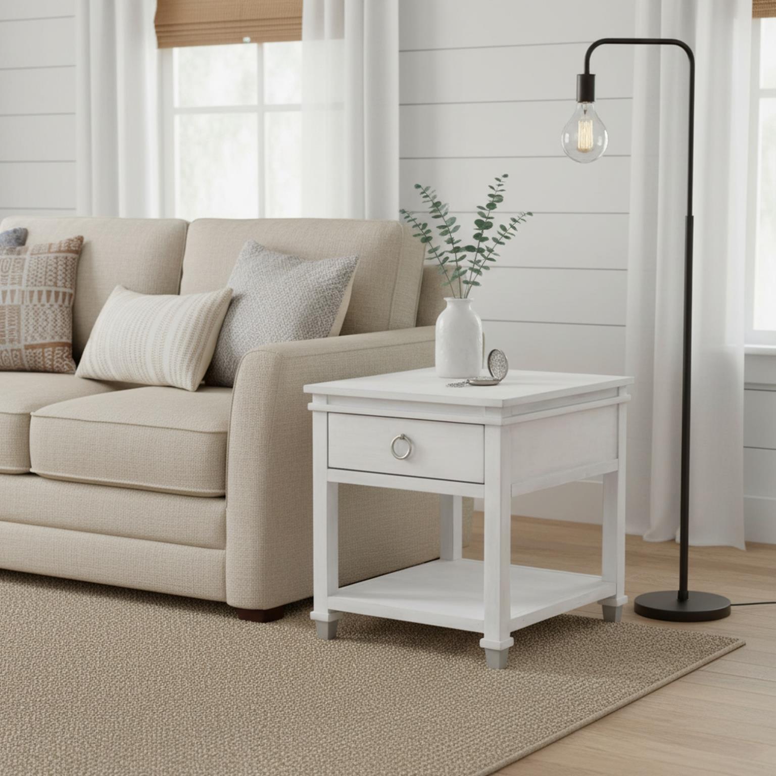 Point Breeze 1-Drawer End Table. Fresh White Finish
