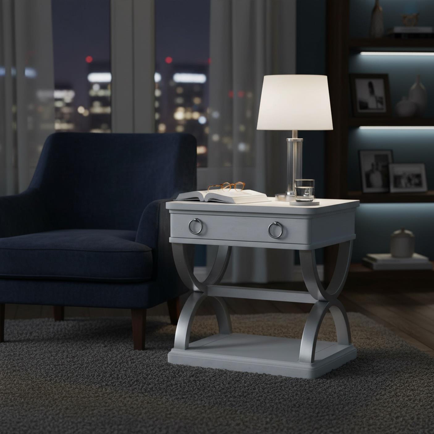 Point Breeze 1-Drawer End Table w/ Metal. Fresh White Finish