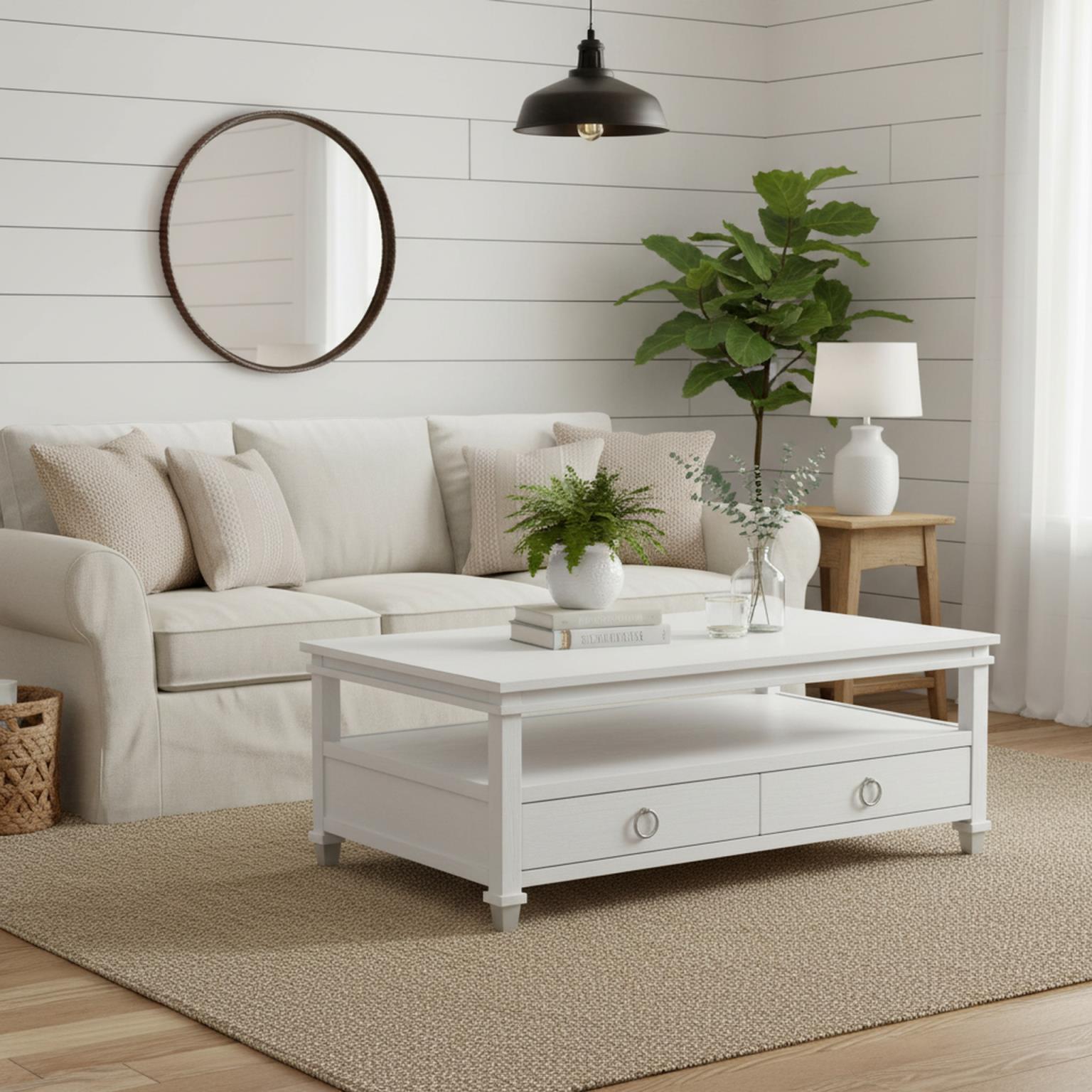 Point Breeze 2-Drawer Cocktail Table. Fresh White Finish
