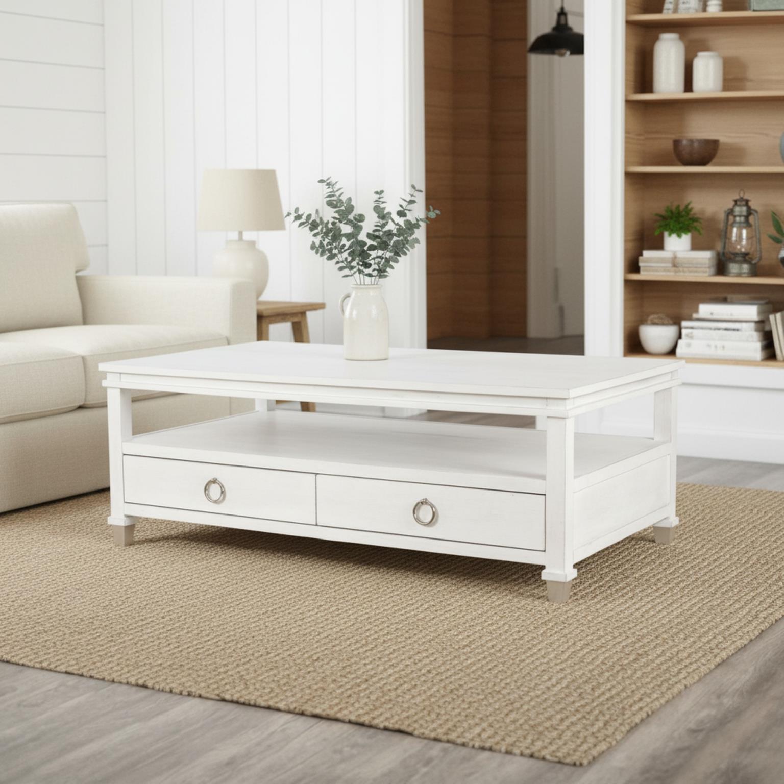 Point Breeze 2-Drawer Cocktail Table. Fresh White Finish