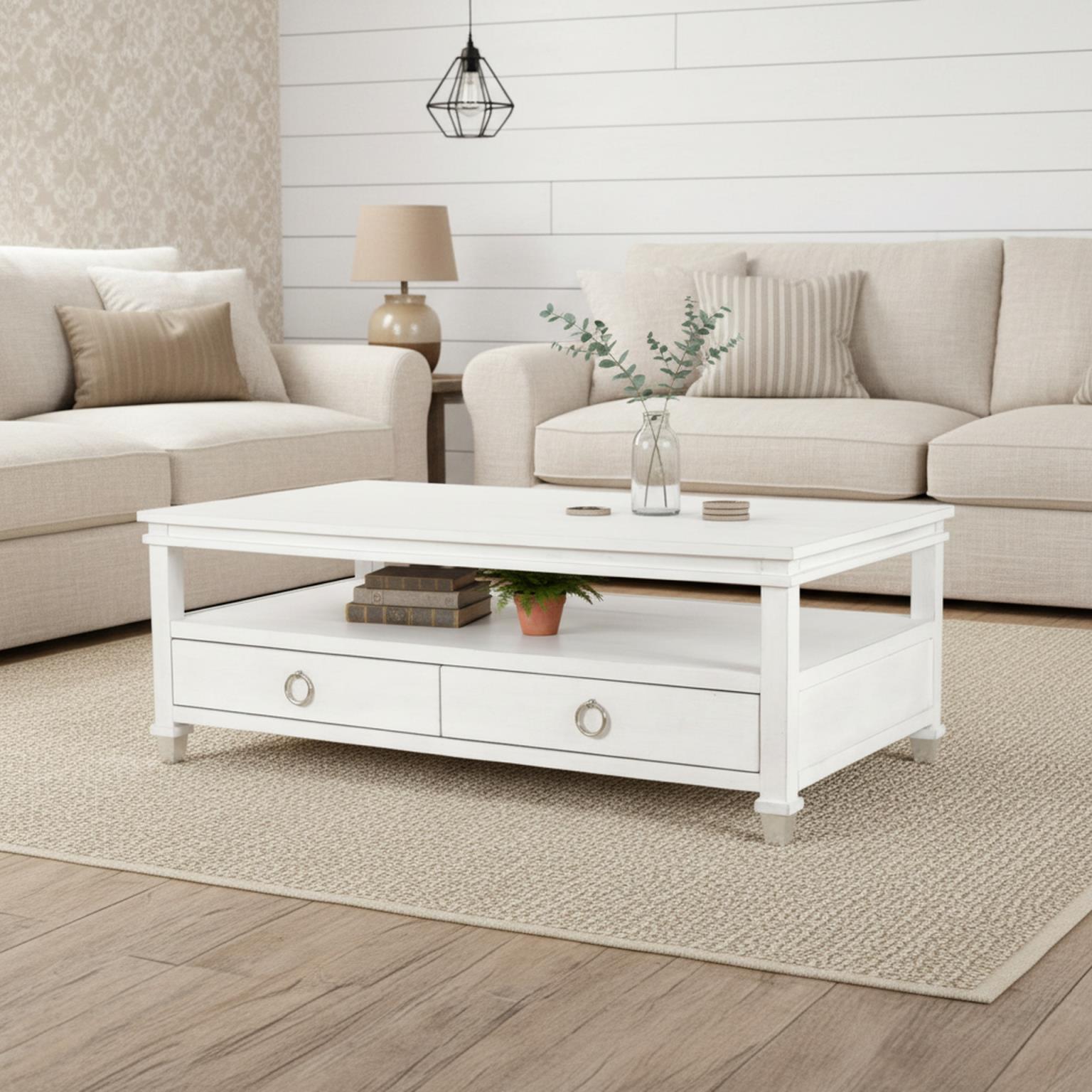 Point Breeze 2-Drawer Cocktail Table. Fresh White Finish