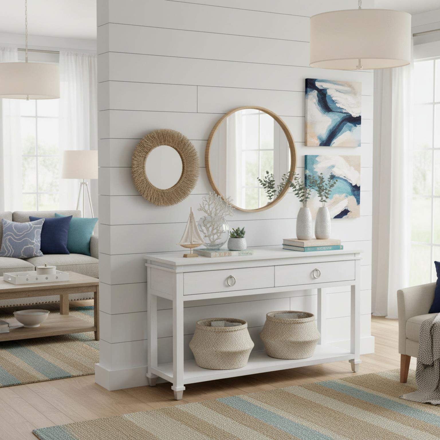 Point Breeze 2-Drawer Console Table. Fresh White Finish