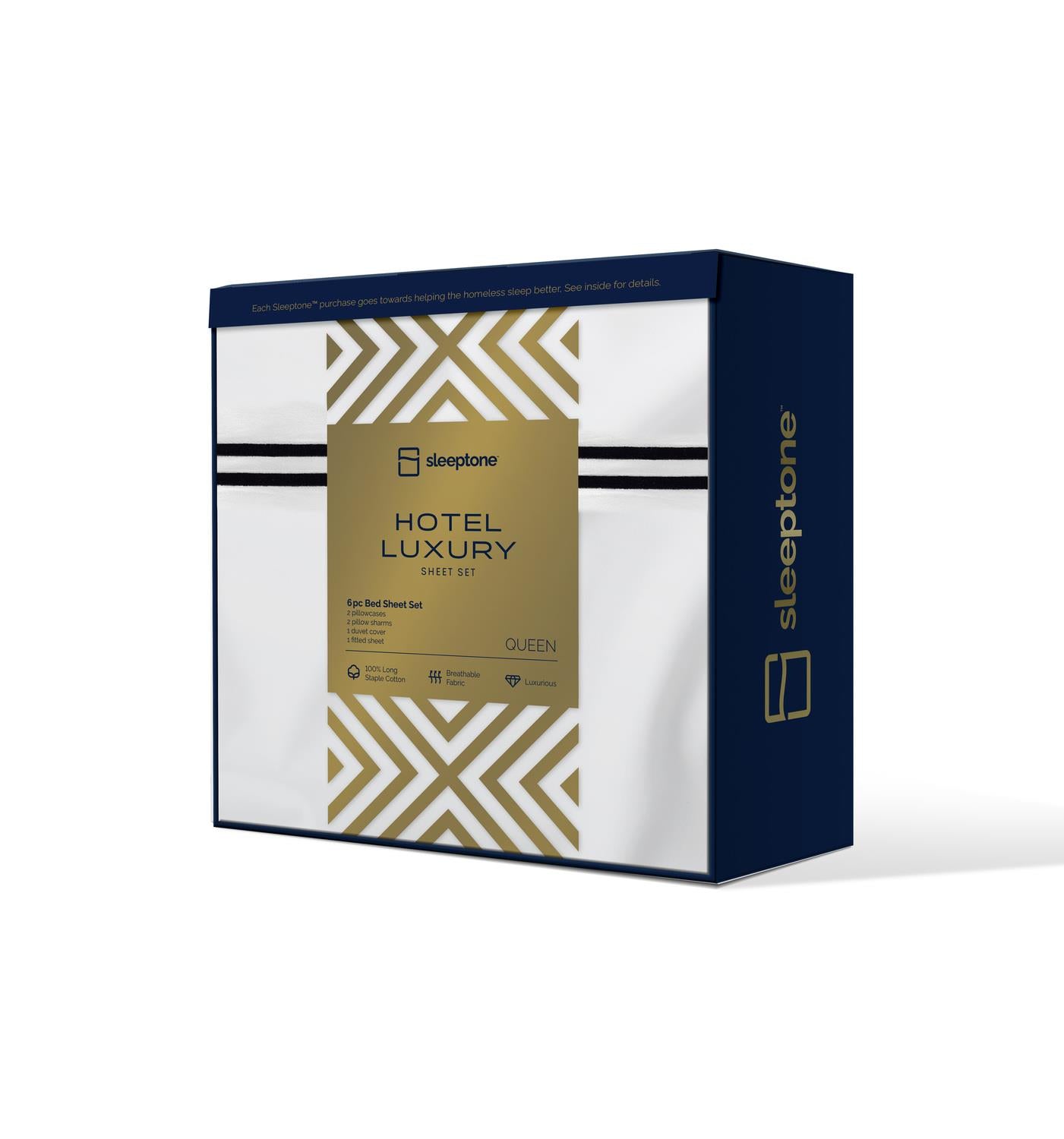 Hotel Luxury Sheet Set - White with Navy Stitching