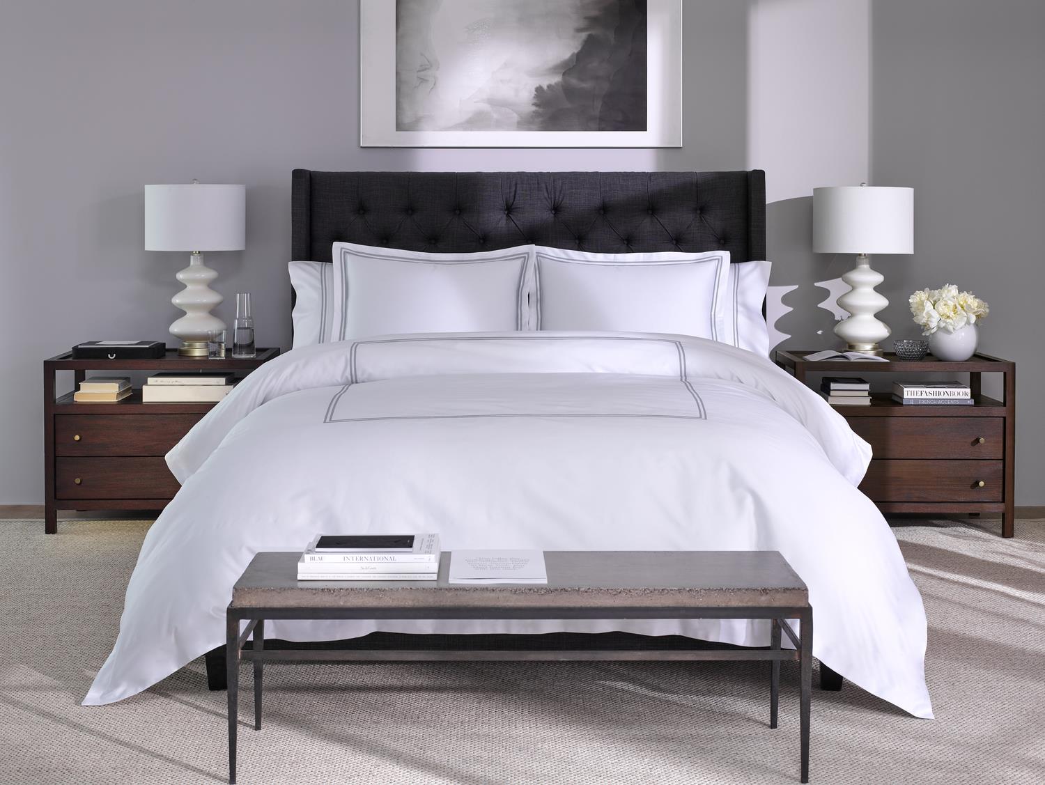 Hotel Luxury Sheet Set - White with Silver Stitching