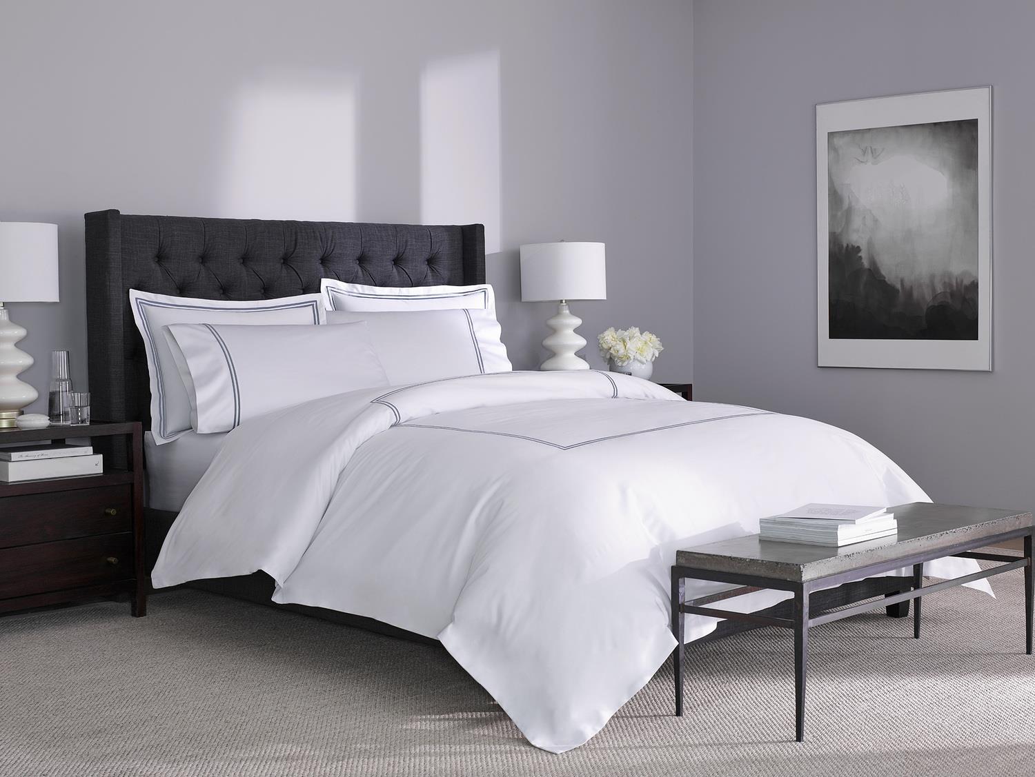 Hotel Luxury Sheet Set - White with Silver Stitching