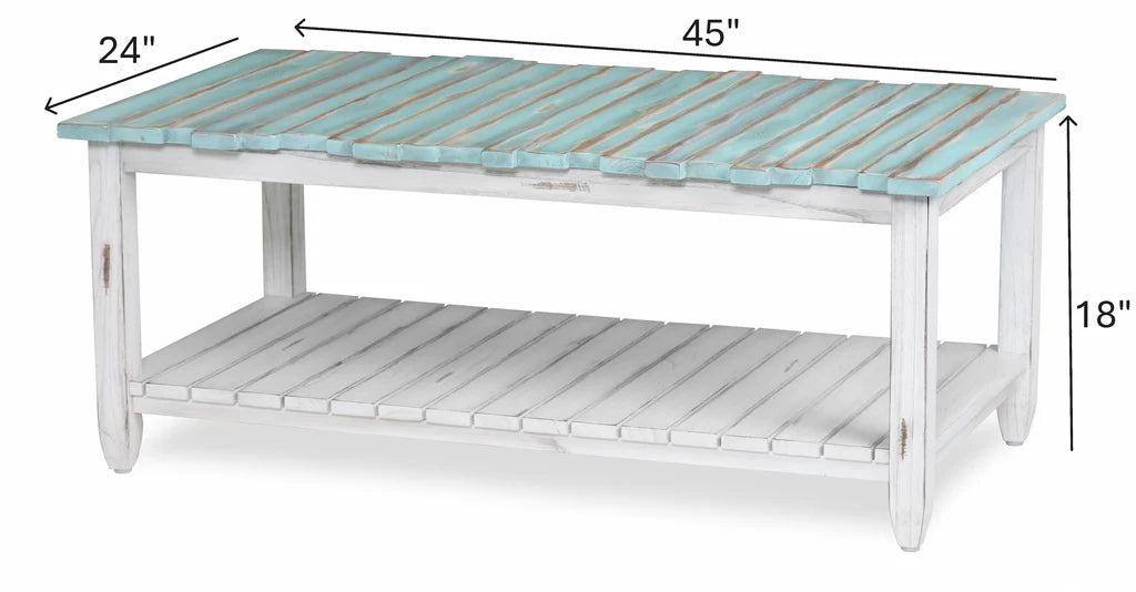 Picket Fence Coffee Table - Distressed Blue/White - Atlantic Fine Furniture Melbourne FL