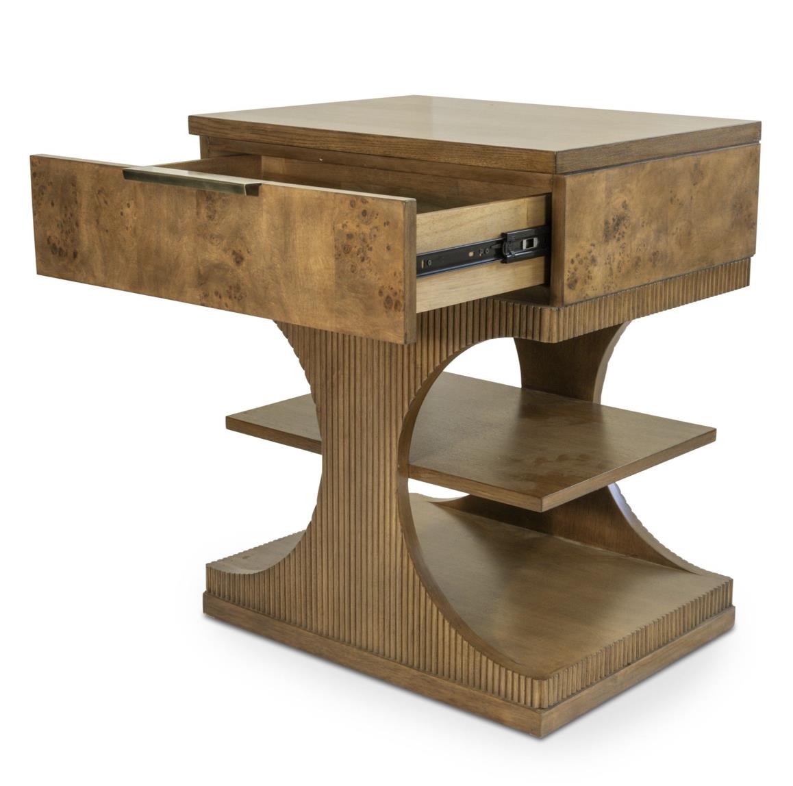 Manhattan Valley 1 Drawer Accent Nightstand. Mappa Burl and Vintage Chestnut Finish