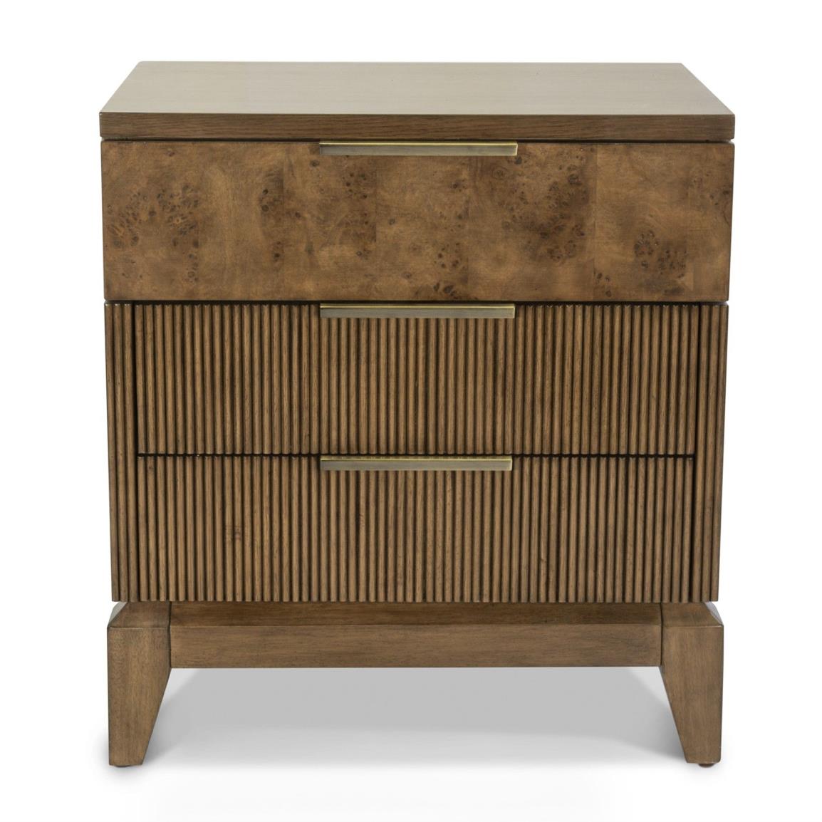Manhattan Valley 3 Drawer Nightstand w/ Power and USB A + C. Mappa Burl and Vintage Chestnut Finish