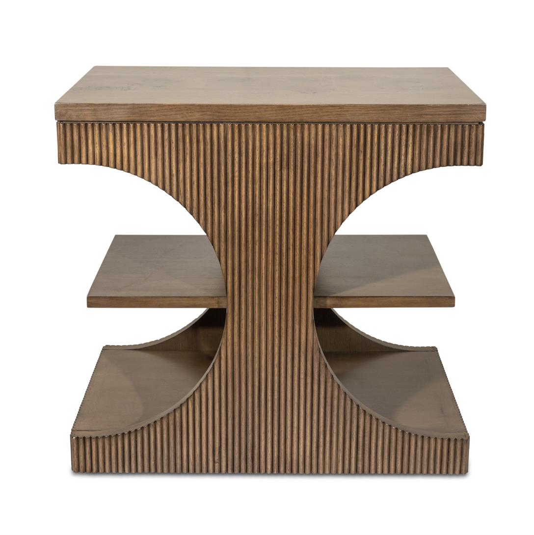 Manhattan Valley Chairside Table. Mappa Burl and Vintage Chestnut Finish