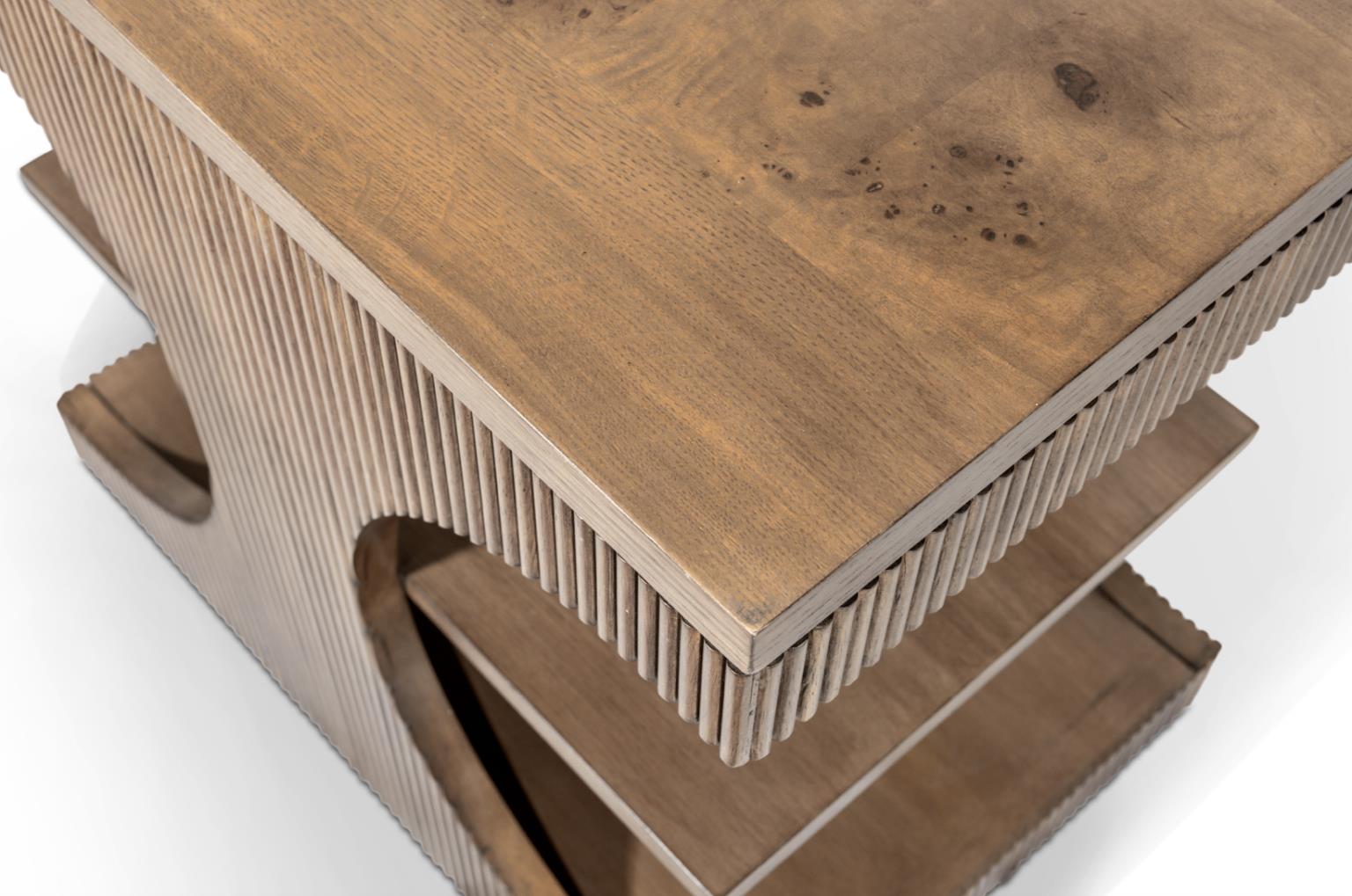 Manhattan Valley Chairside Table. Mappa Burl and Vintage Chestnut Finish