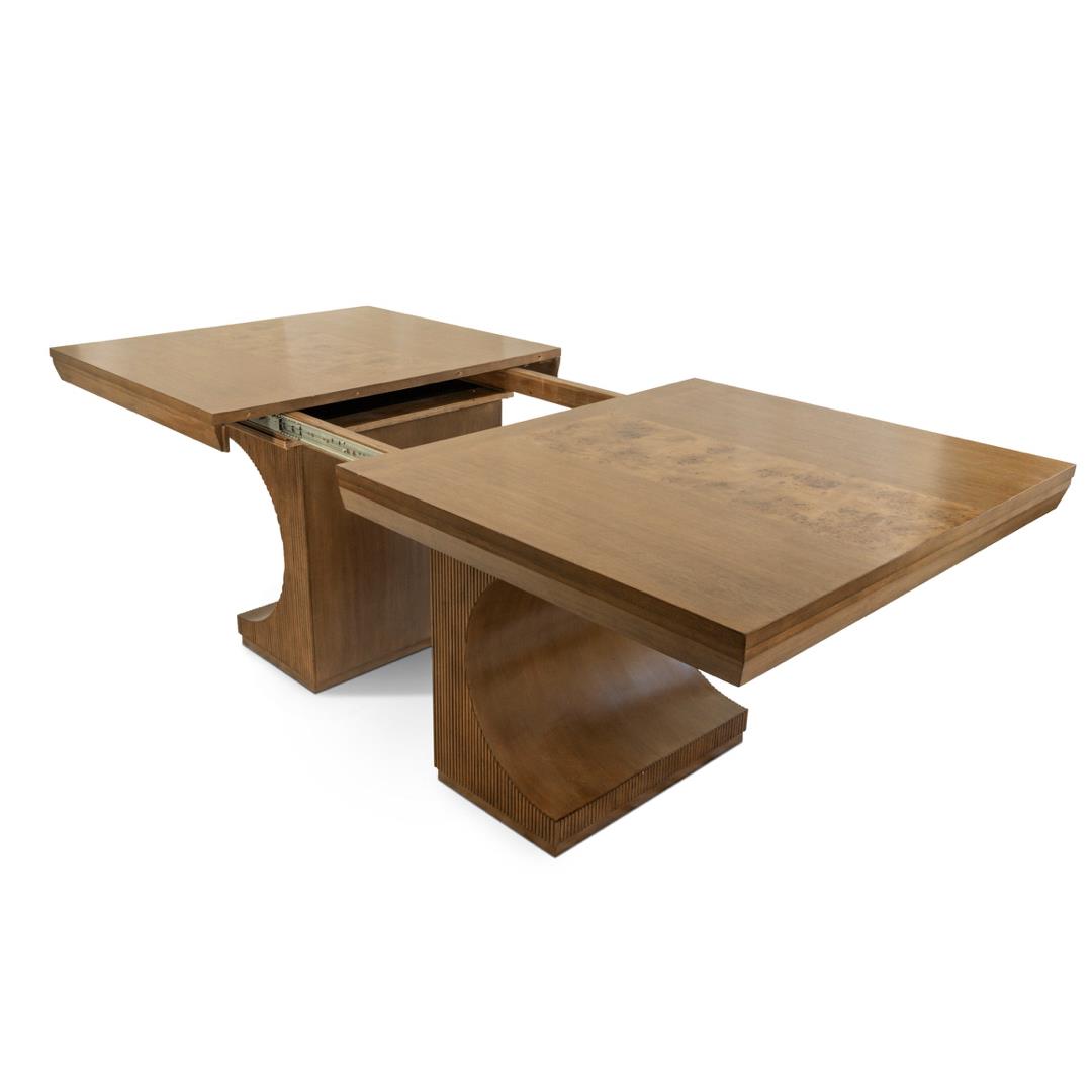 Manhattan Valley Pedastal Table w/ 18" Leaf (72"-90") Mappa Burl and