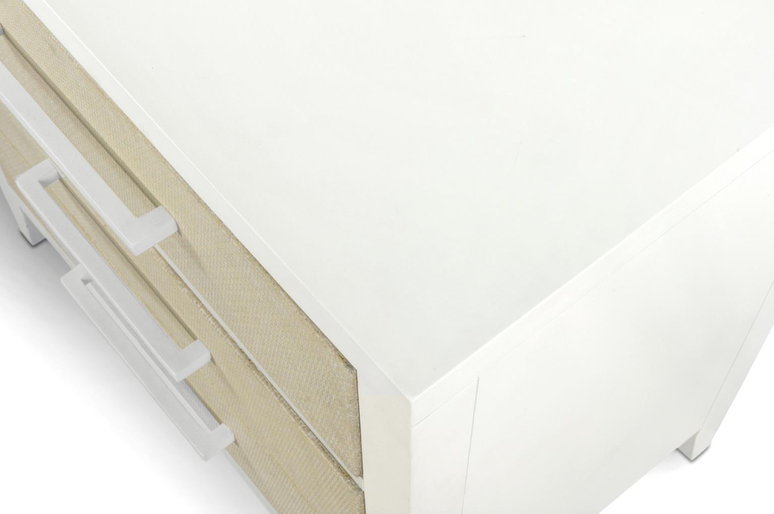 Miramar 3 Drawer Woven Nightstand w/ Power and USB A + C. Sand and Stark White Finish