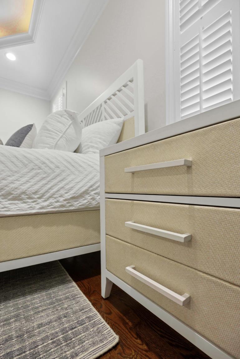 Miramar 3 Drawer Woven Nightstand w/ Power and USB A + C. Sand and Stark White Finish