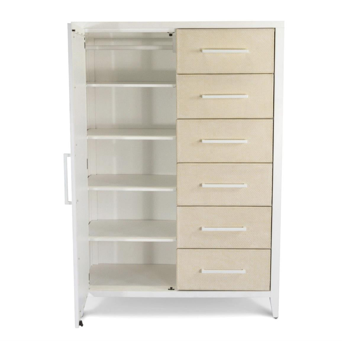 Miramar Woven Mirrored Door Chest. Sand and Stark White Finish