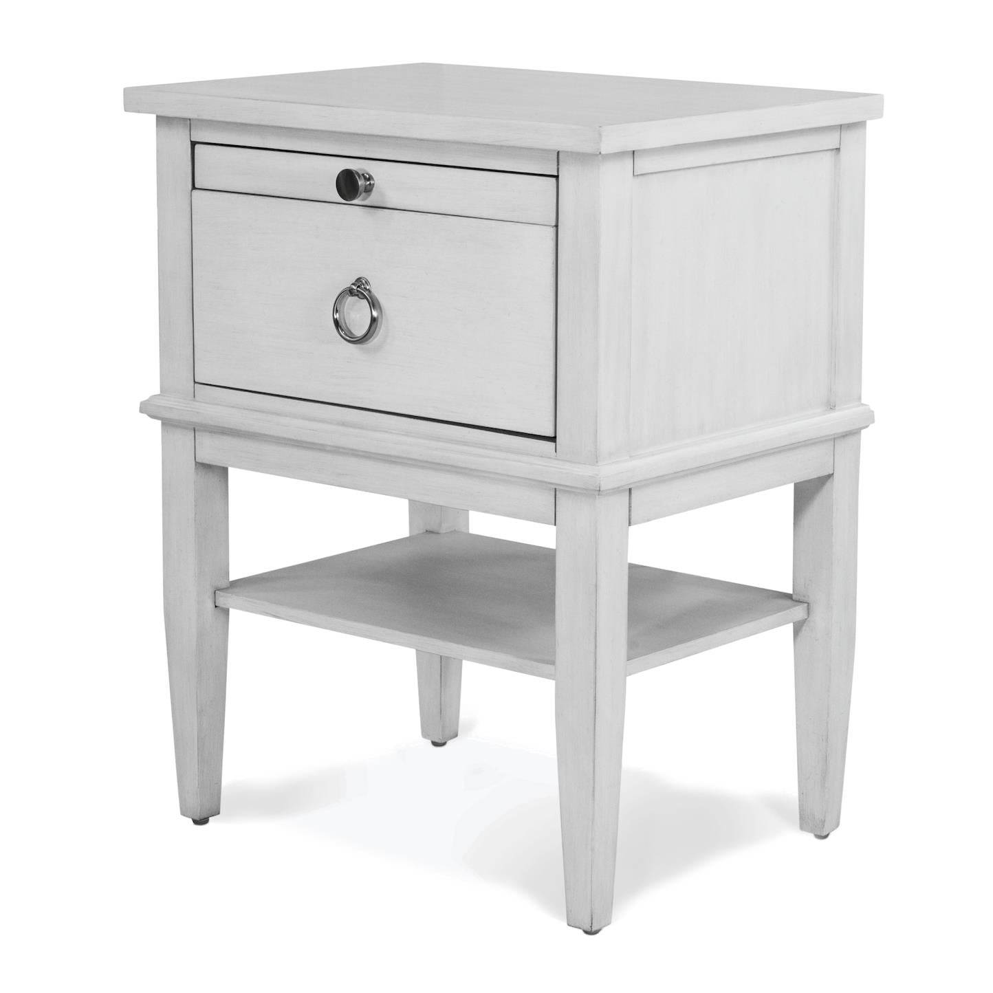 Point Breeze 1 Drawer Open Nightstand w/ Power and USB A + C. Fresh White Finish w/ Soft Grey Glaze