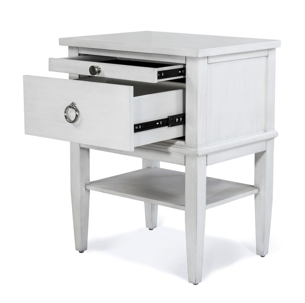 Point Breeze 1 Drawer Open Nightstand w/ Power and USB A + C. Fresh White Finish w/ Soft Grey Glaze