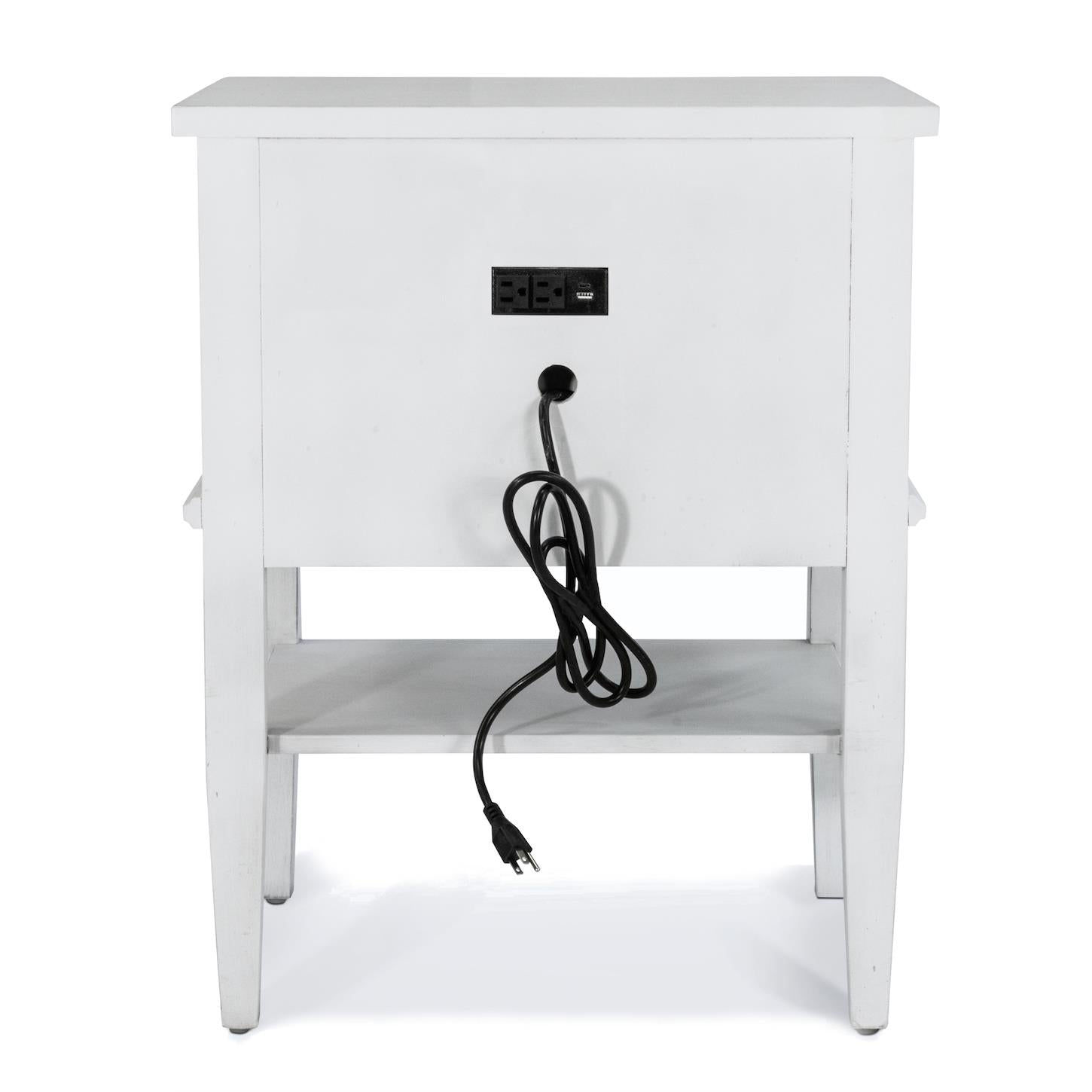 Point Breeze 1 Drawer Open Nightstand w/ Power and USB A + C. Fresh White Finish w/ Soft Grey Glaze