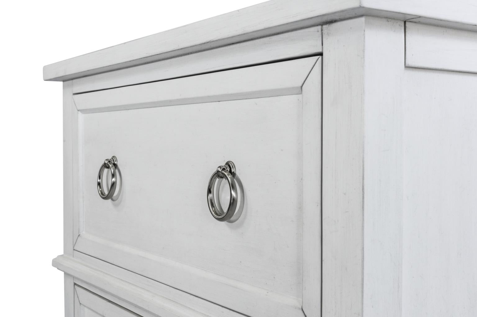 Point Breeze 2 Drawer Nightstand w/ Power and USB A + C. Fresh White Finish w/ Soft Grey Glaze