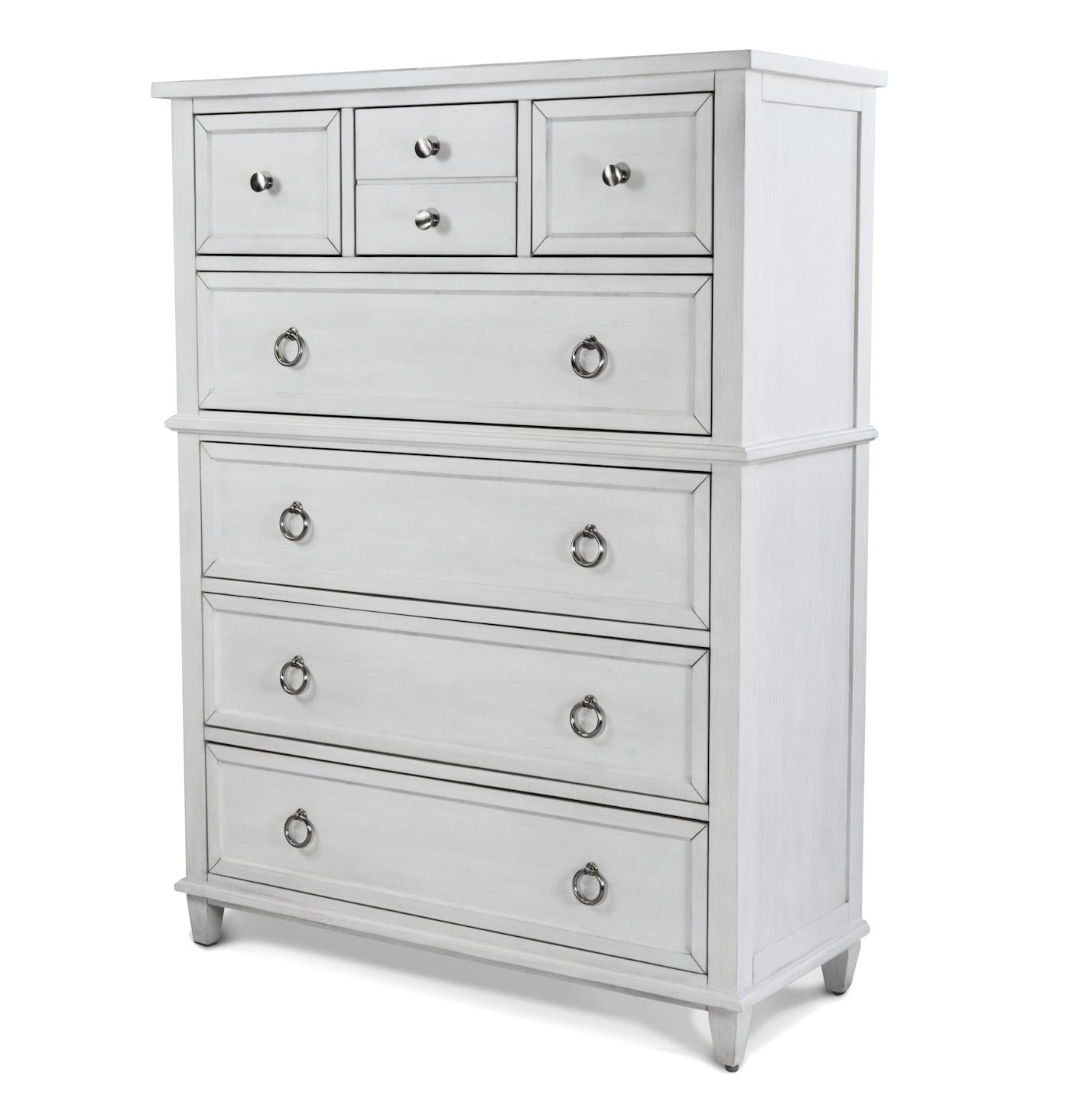 Point Breeze 5 Drawer Chest. Fresh White Finish w/ Soft Grey Glaze