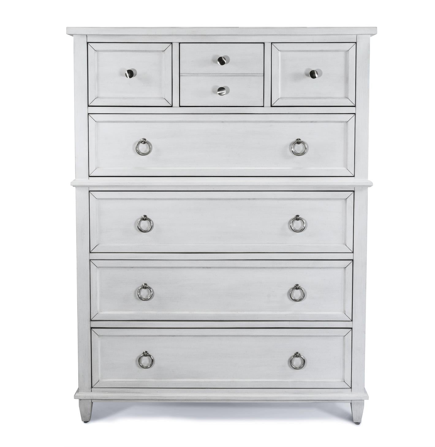 Point Breeze 5 Drawer Chest. Fresh White Finish w/ Soft Grey Glaze
