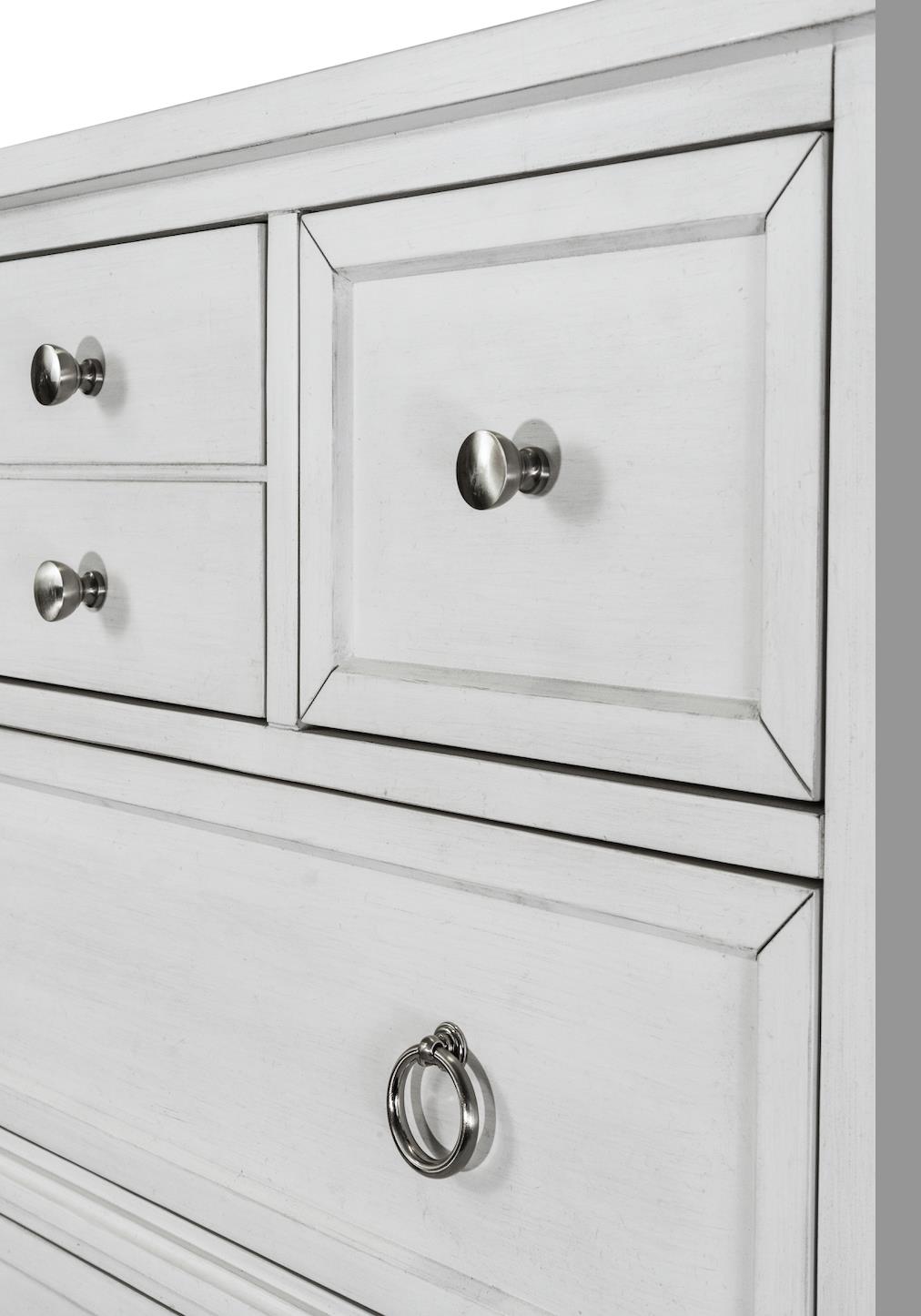 Point Breeze 5 Drawer Chest. Fresh White Finish w/ Soft Grey Glaze