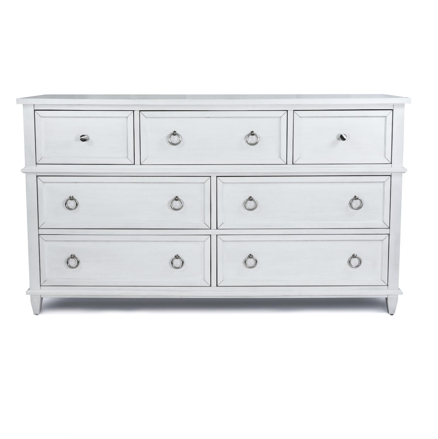 Point Breeze 7 Drawer Dresser. Fresh White Finish w/ Soft Grey Glaze