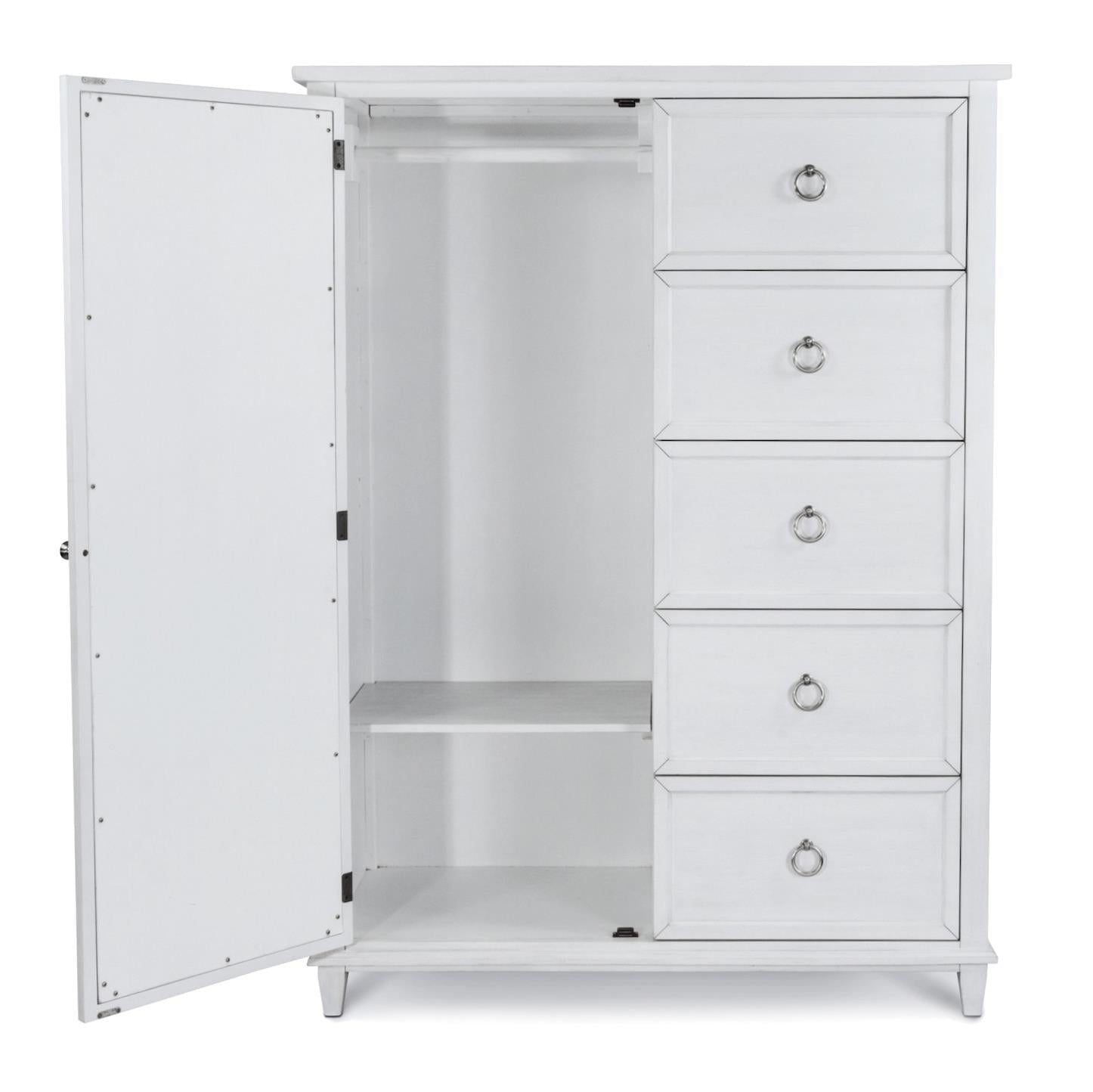Point Breeze Mirrored Door Chest. Fresh White Finish w/ Soft Grey Glaze