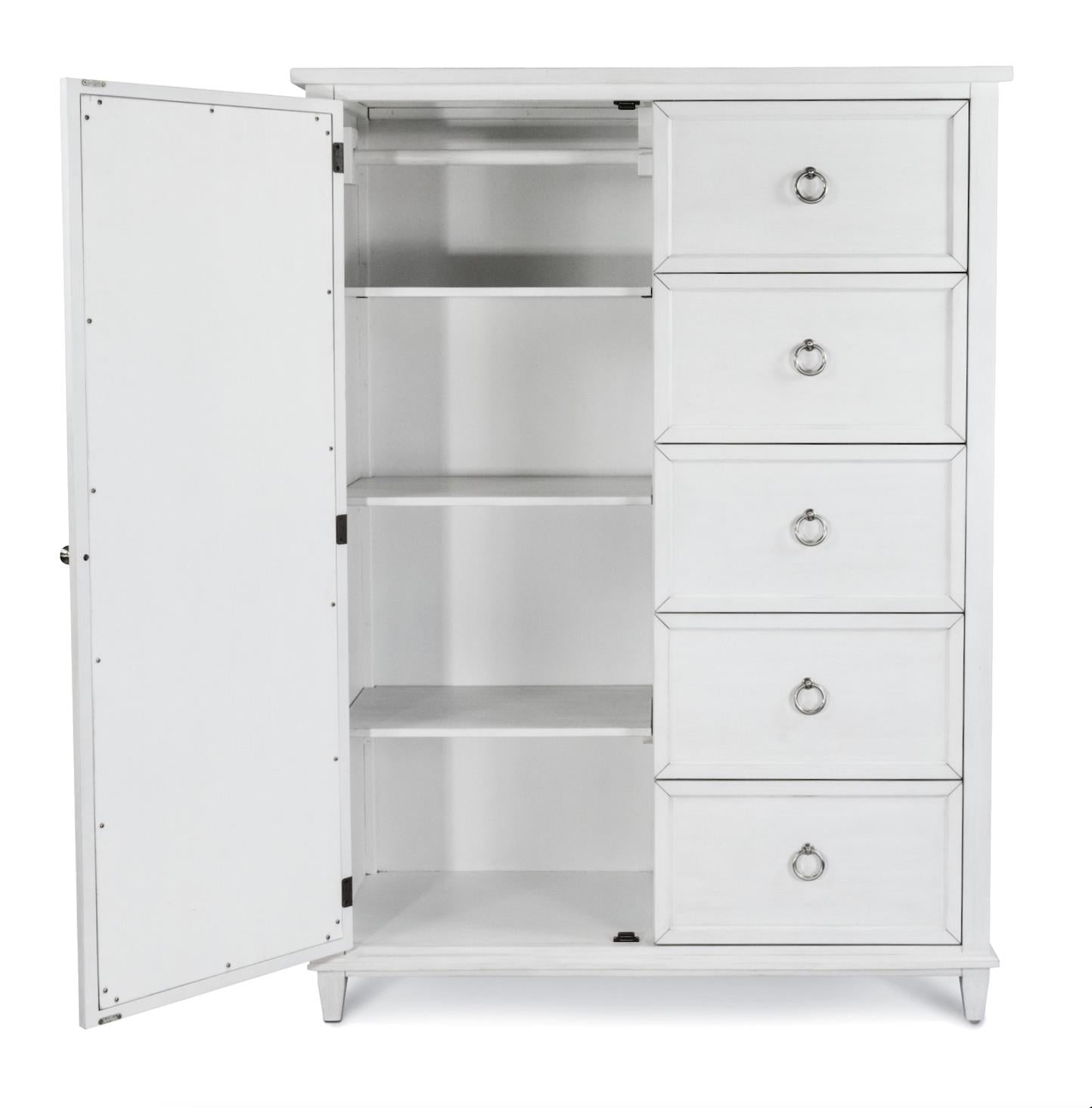 Point Breeze Mirrored Door Chest. Fresh White Finish w/ Soft Grey Glaze