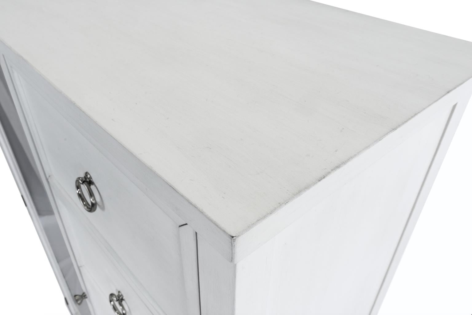 Point Breeze Mirrored Door Chest. Fresh White Finish w/ Soft Grey Glaze