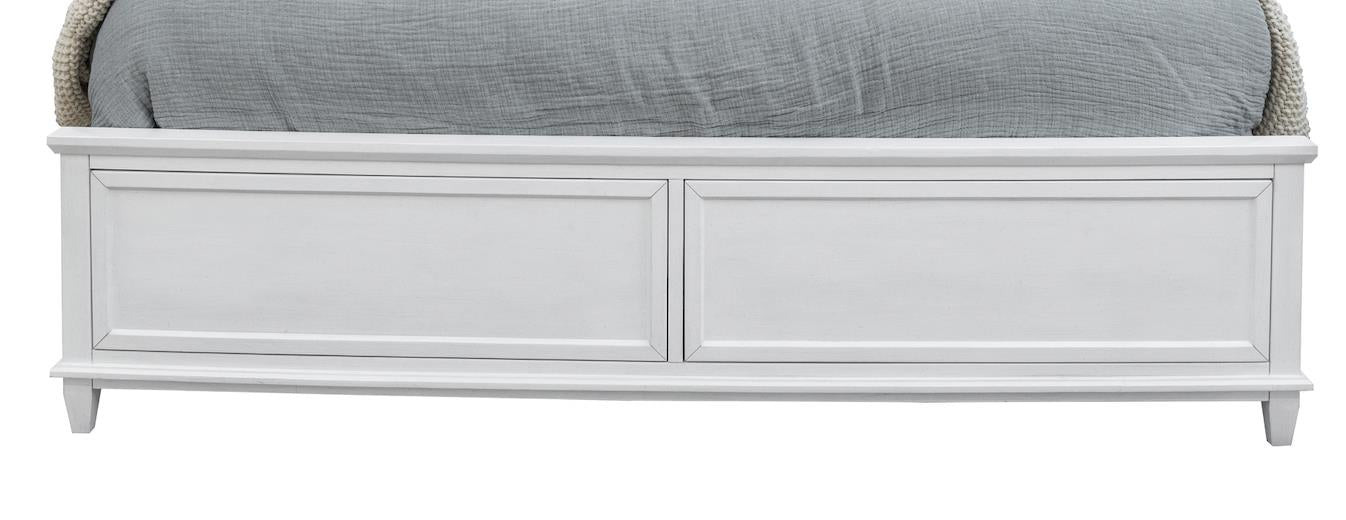 Point Breeze King Footboard and Slats. Fresh White Finish w/ Soft Grey Glaze