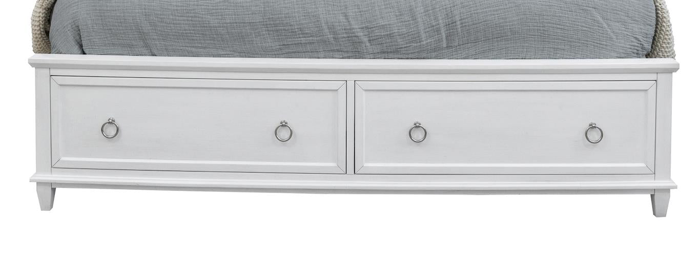 Point Breeze Queen Storage Footboard and Slats. Fresh White Finish w/ Soft Grey Glaze
