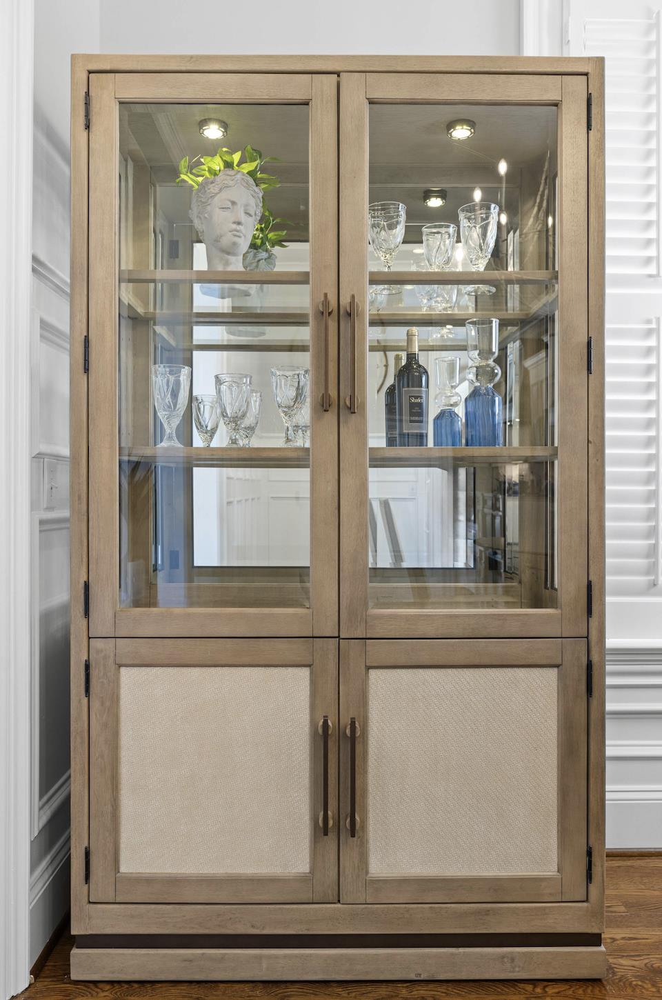 Rio Vista Bunching Curio w/ reversible panels. Muted Earth Tones and Clay Finish
