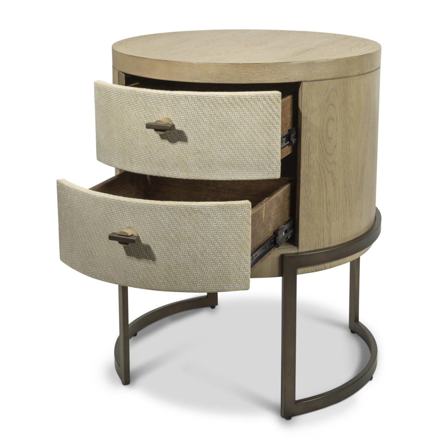 Rio Vista Woven 2 Drawer Round Accent Nightstand. Muted Earth Tones and Clay Finish