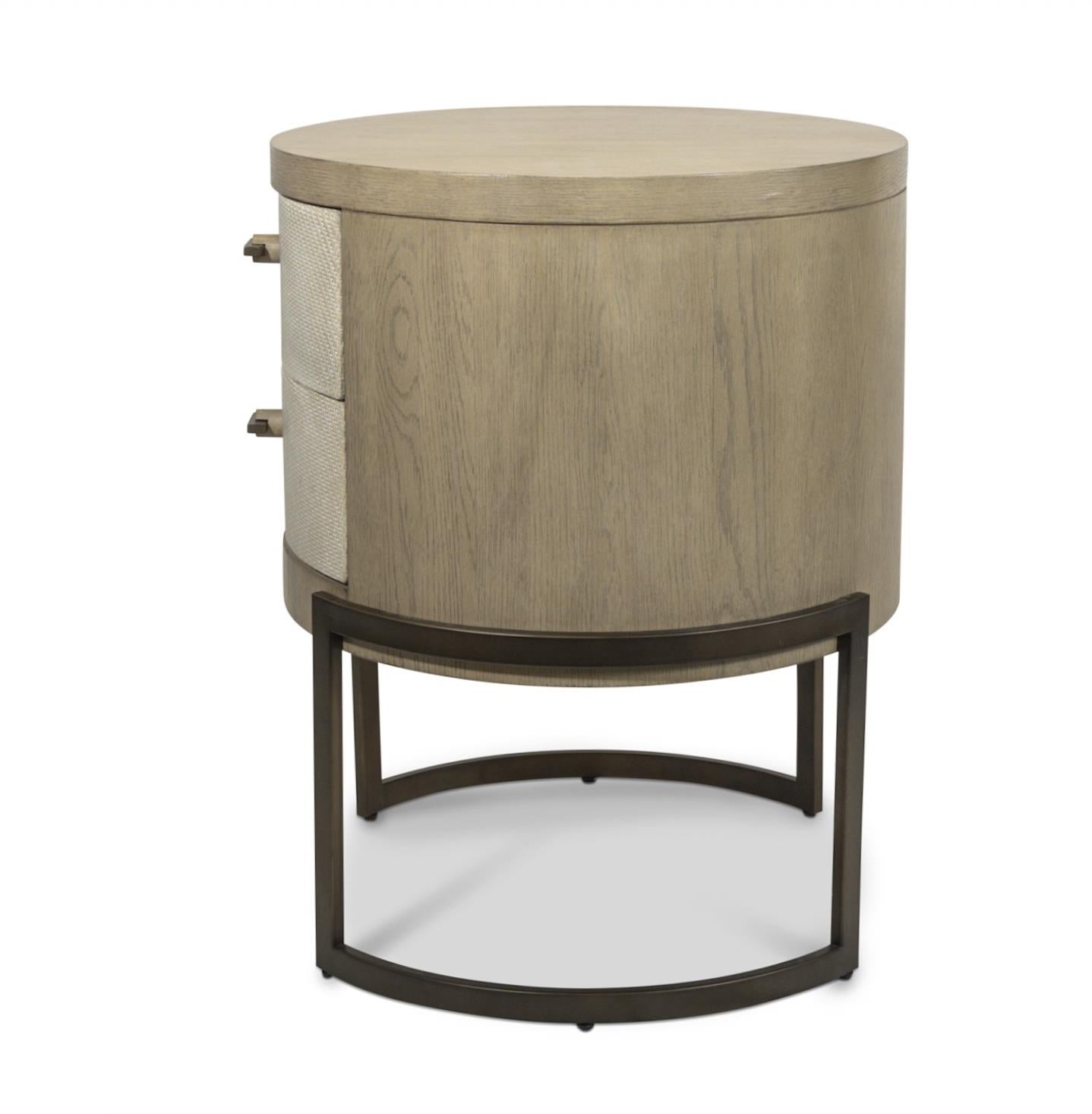 Rio Vista Woven 2 Drawer Round Accent Nightstand. Muted Earth Tones and Clay Finish