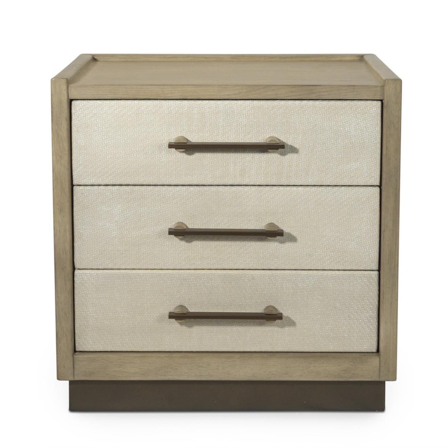 Rio Vista Woven 3 Drawer Nightstand w/ Power and USB A + C. Muted Earth Tones and Clay Finish