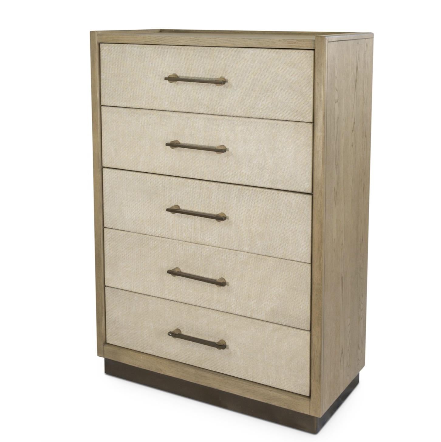Rio Vista Woven 5 Drawer Chest. Muted Earth Tones and Clay Finish