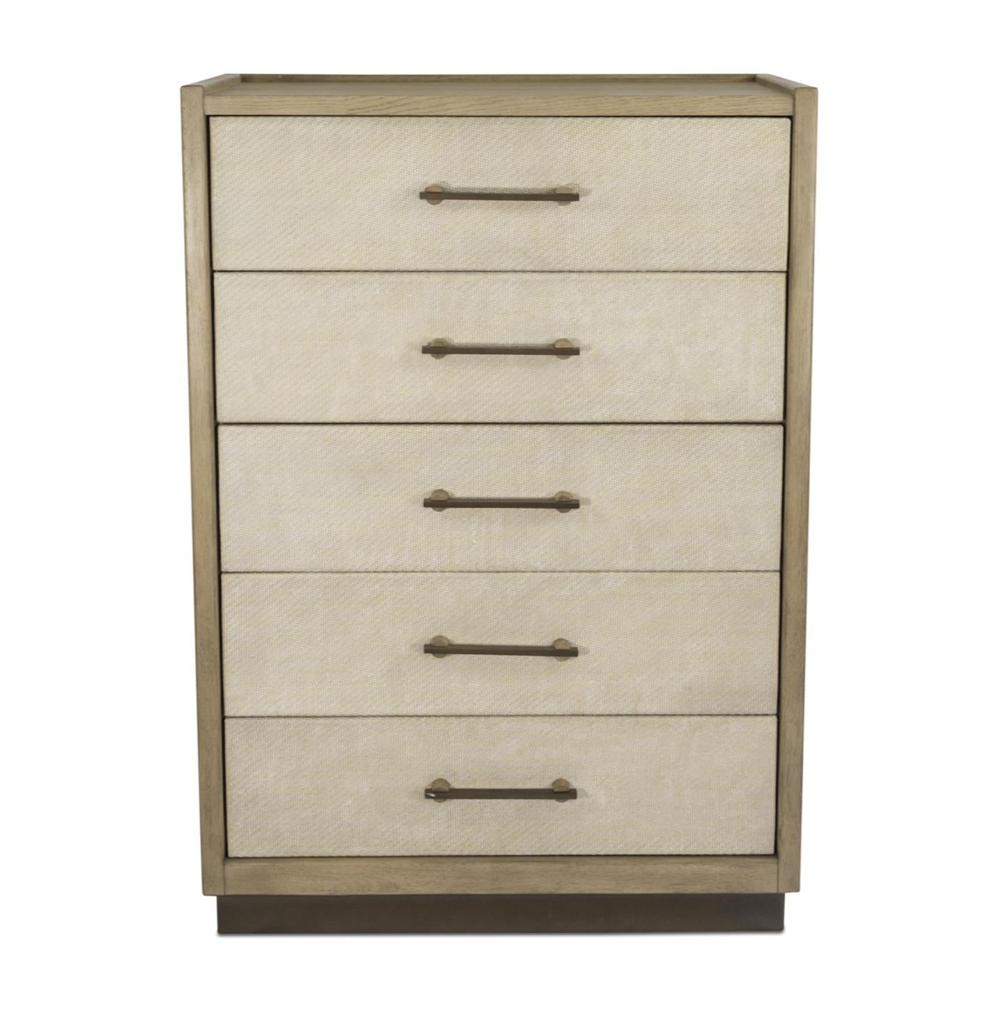 Rio Vista Woven 5 Drawer Chest. Muted Earth Tones and Clay Finish