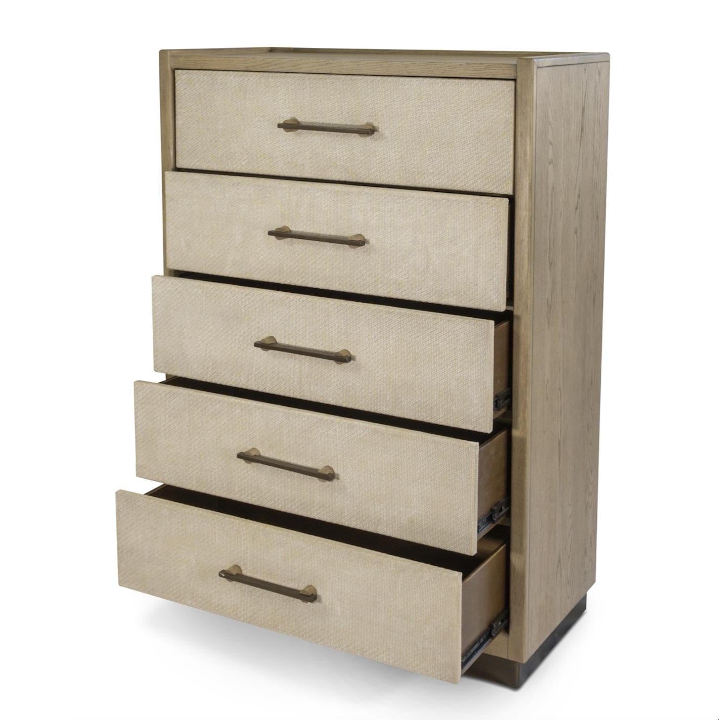 Rio Vista Woven 5 Drawer Chest. Muted Earth Tones and Clay Finish