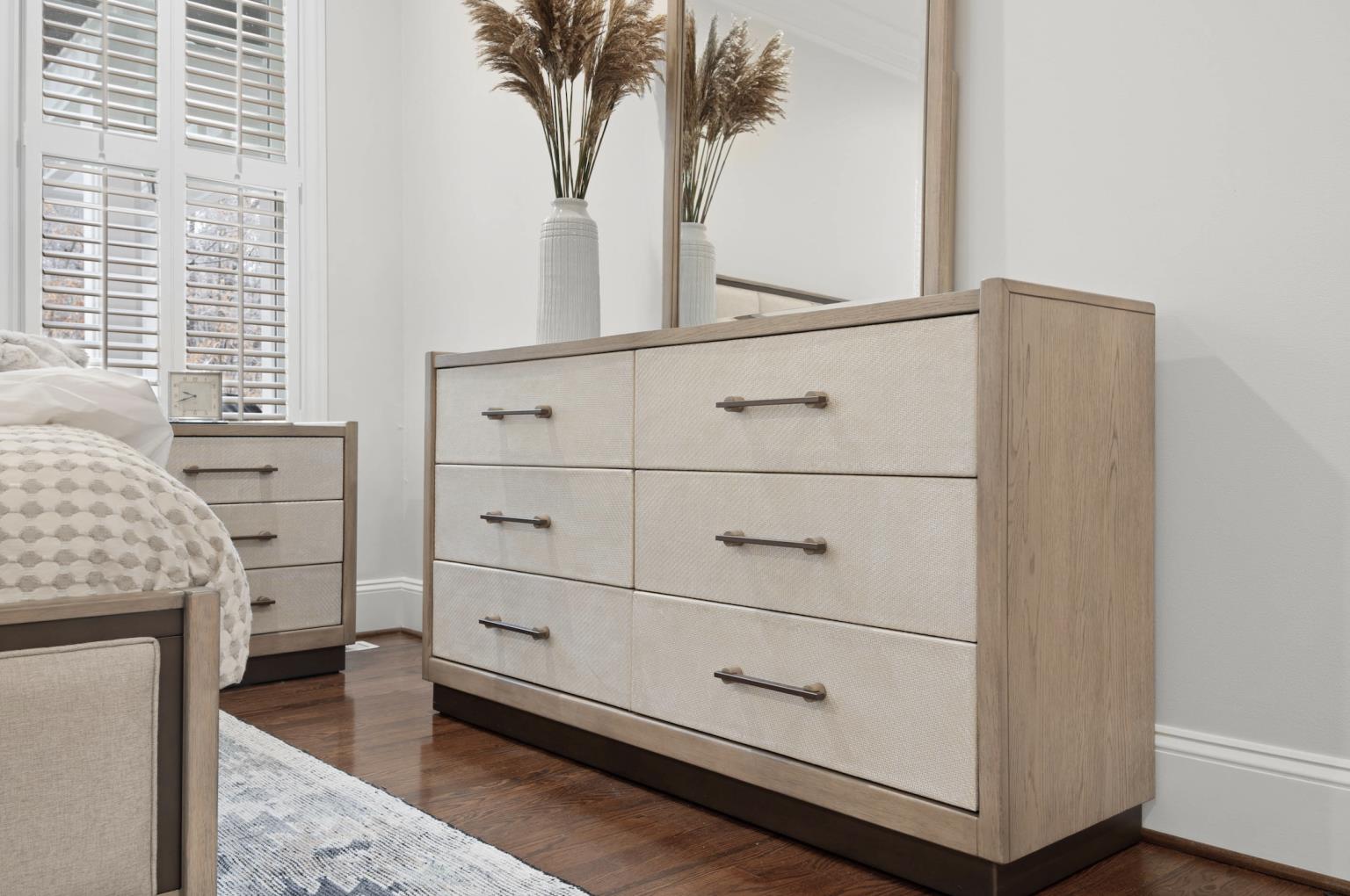 Rio Vista Woven 6 Drawer Dresser. Muted Earth Tones and Clay Finish