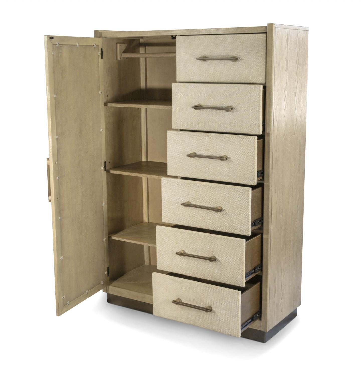 Rio Vista Woven Mirrored Door Chest. Muted Earth Tones and Clay Finish