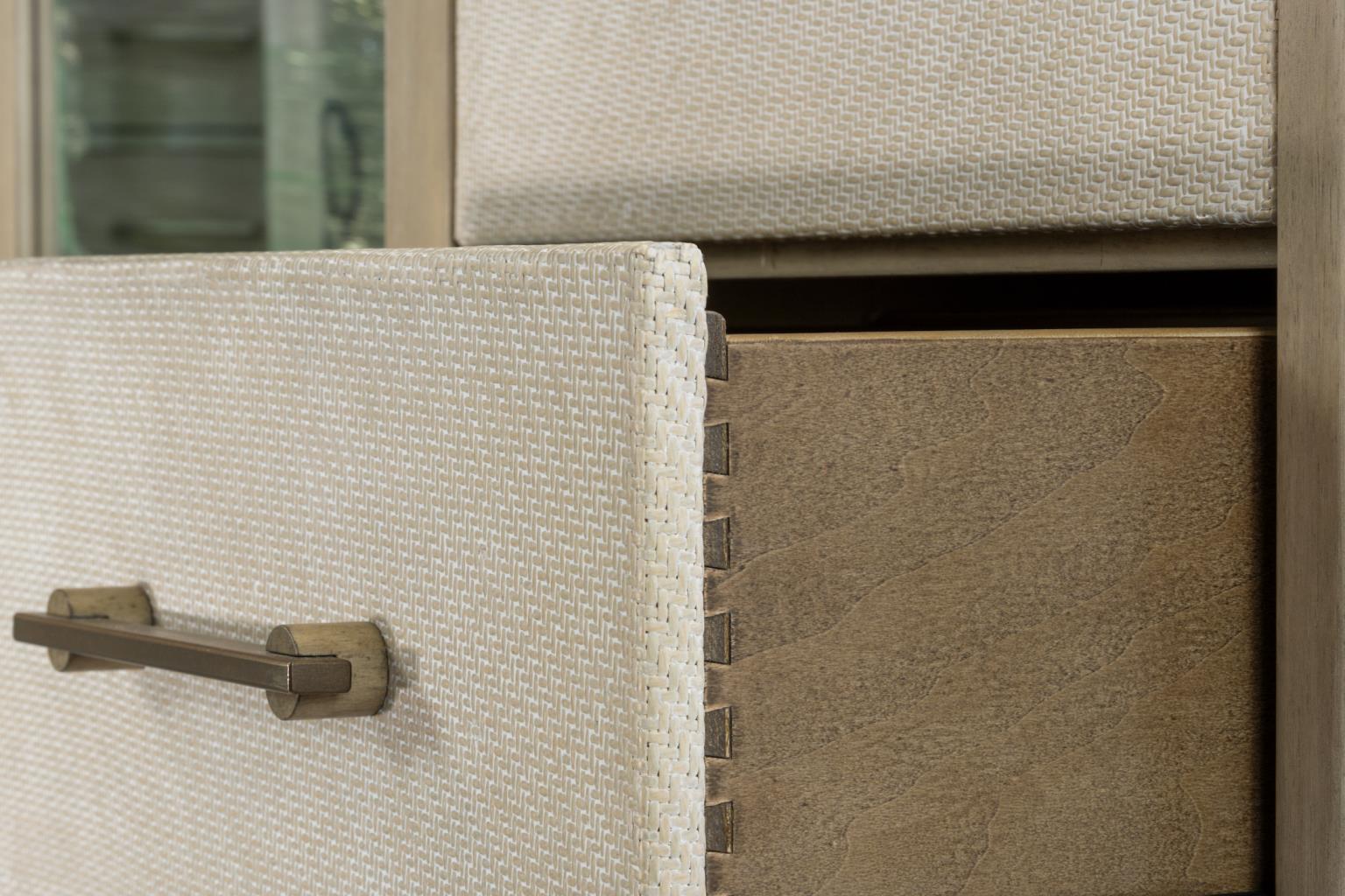 Rio Vista Woven Mirrored Door Chest. Muted Earth Tones and Clay Finish