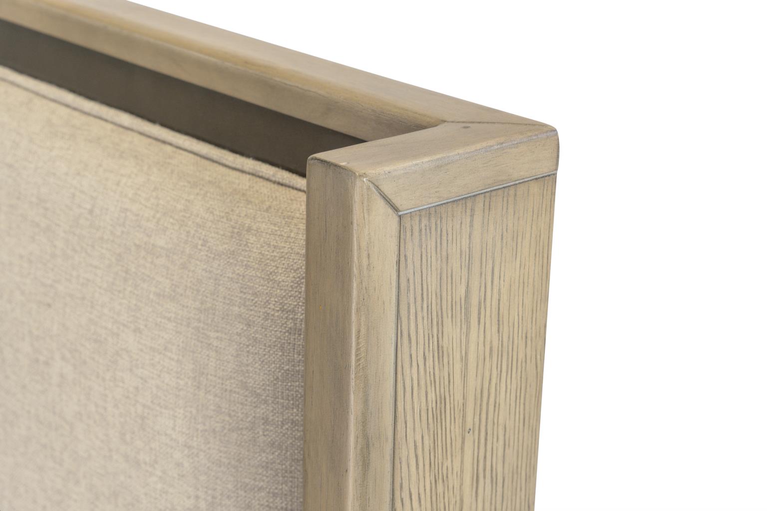 Rio Vista Upholstered King Headboard. Muted Earth Tones and Clay Finish