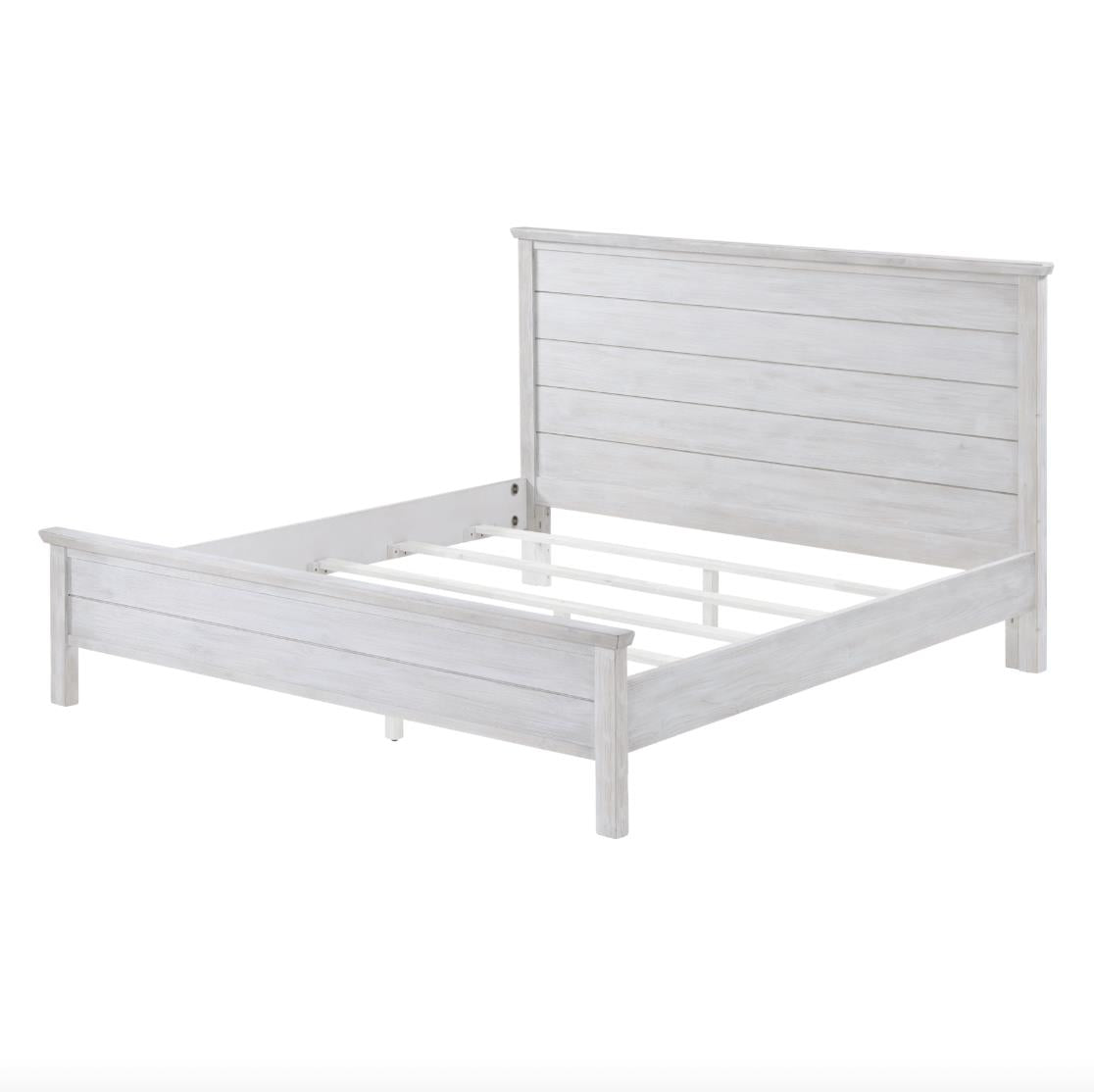 Geneva King Bed Complete. Distressed White Finish