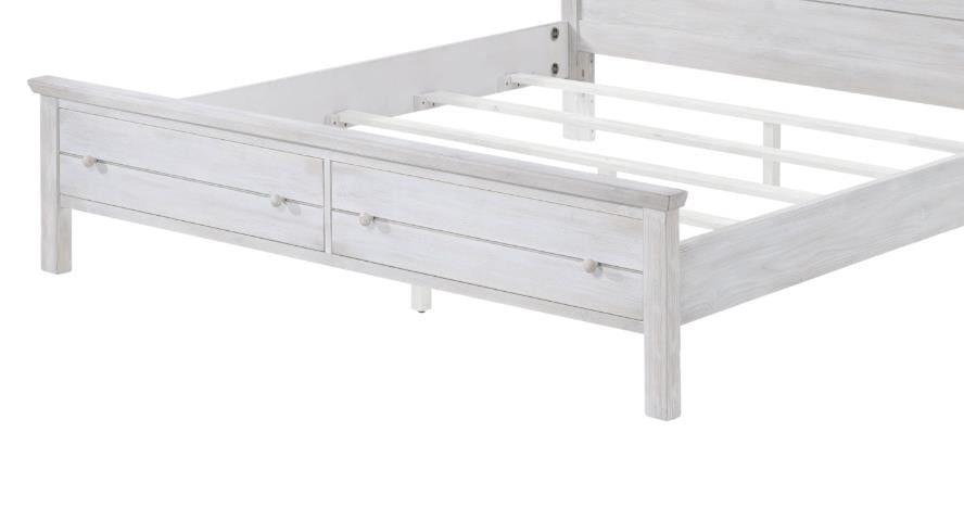 Geneva King Storage Footboard and Slats. Distressed White Finish