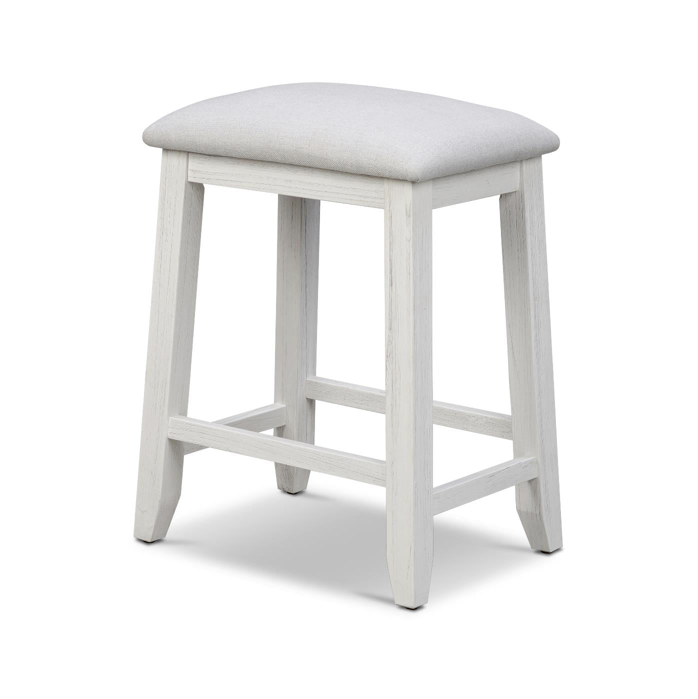 Surfside Upholstered Stool. Weathered White Finish